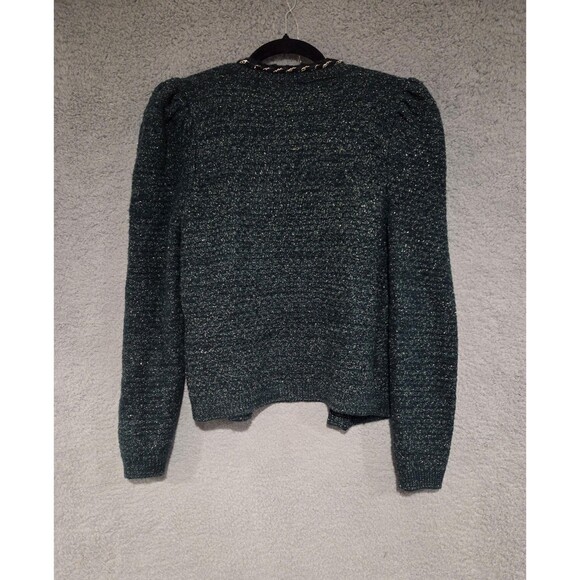 Express Sweater Womens S Green Metallic Open Front Chain Trim Knit Cardigan $148 - Picture 7 of 11